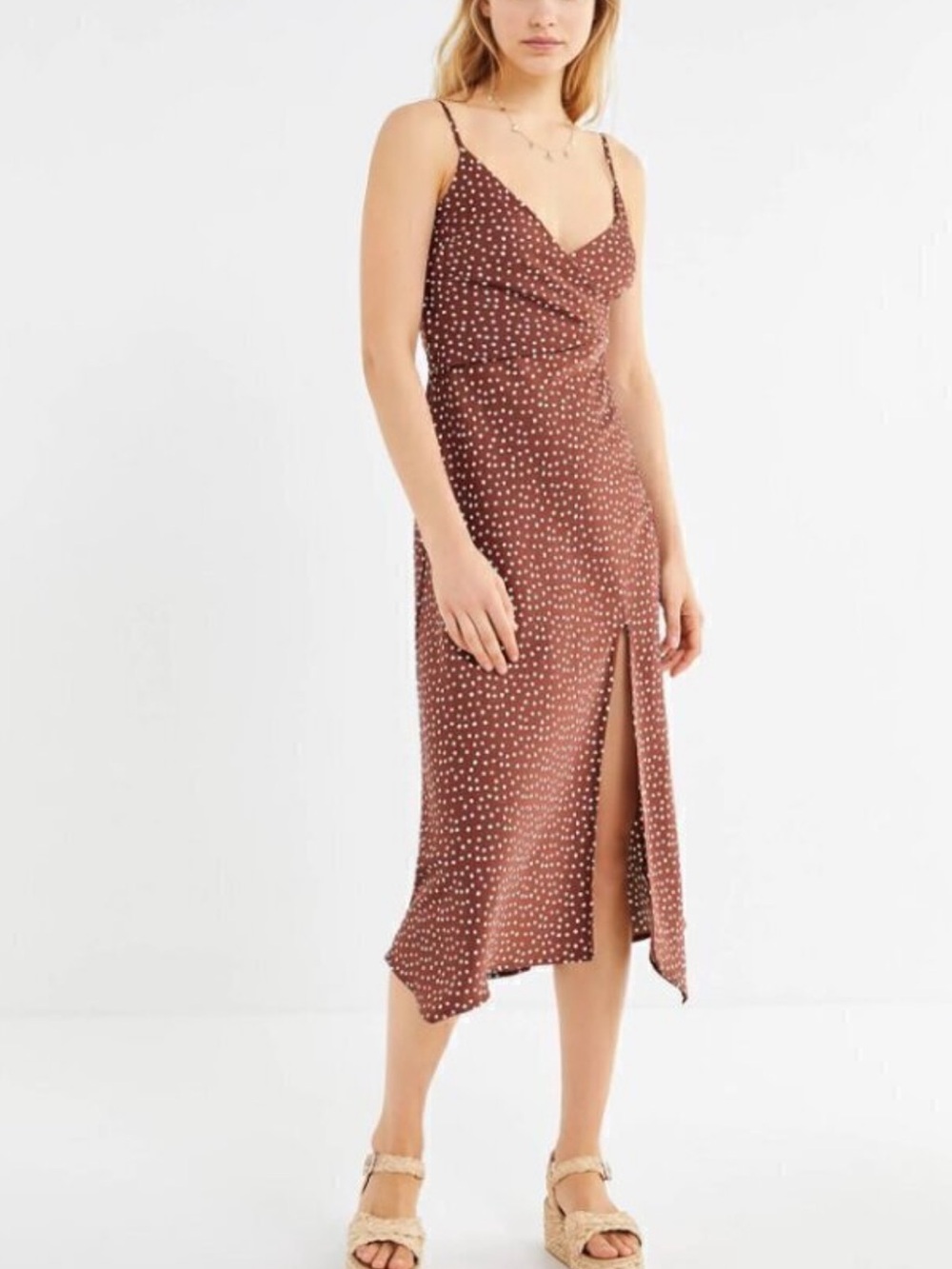 Urban Outfitters Brown Polka Dot Midi Dress - Medium
